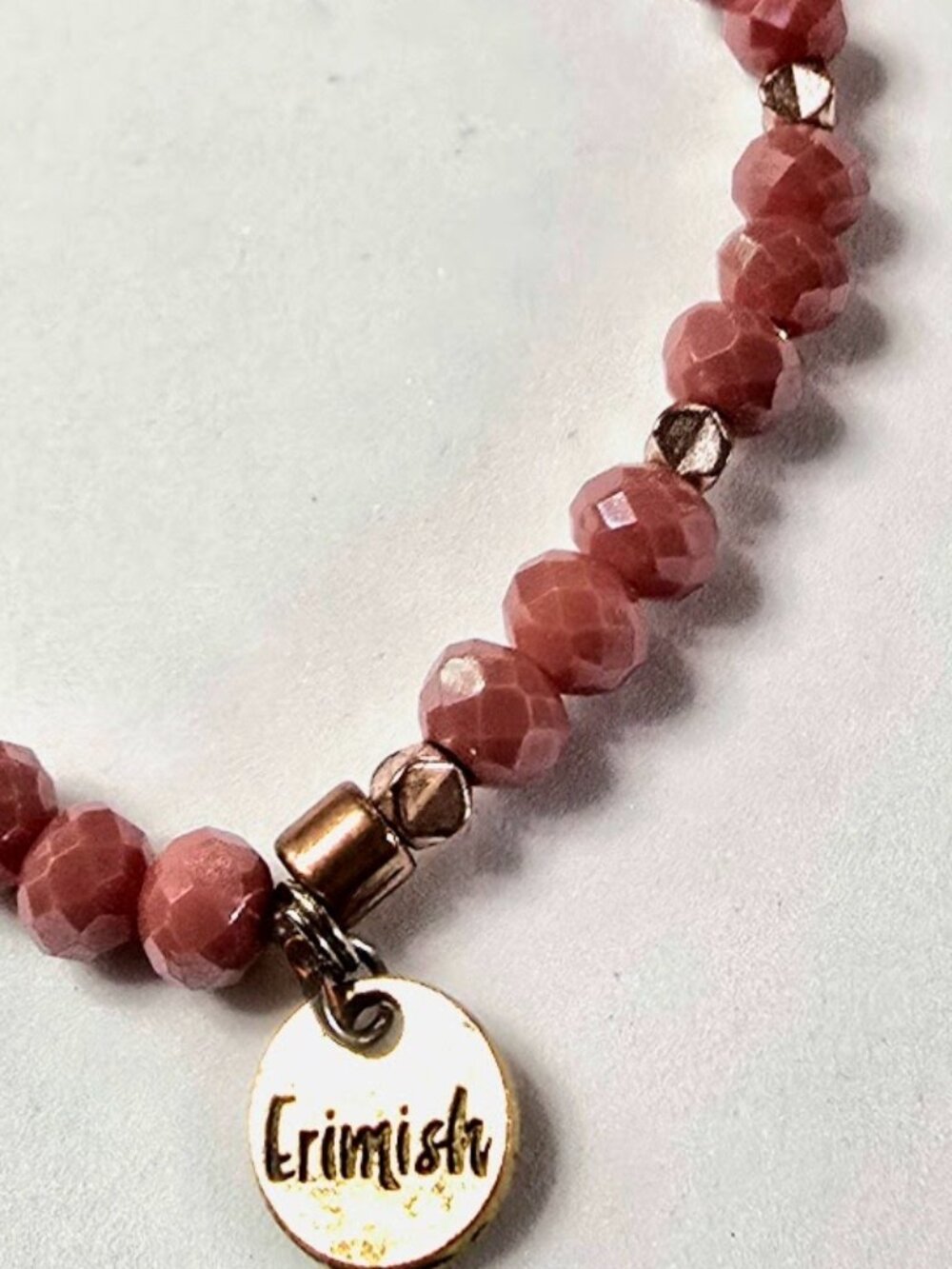Erimish Dark Terracotta Matte Red Faceted Beaded Stretch Bracelet